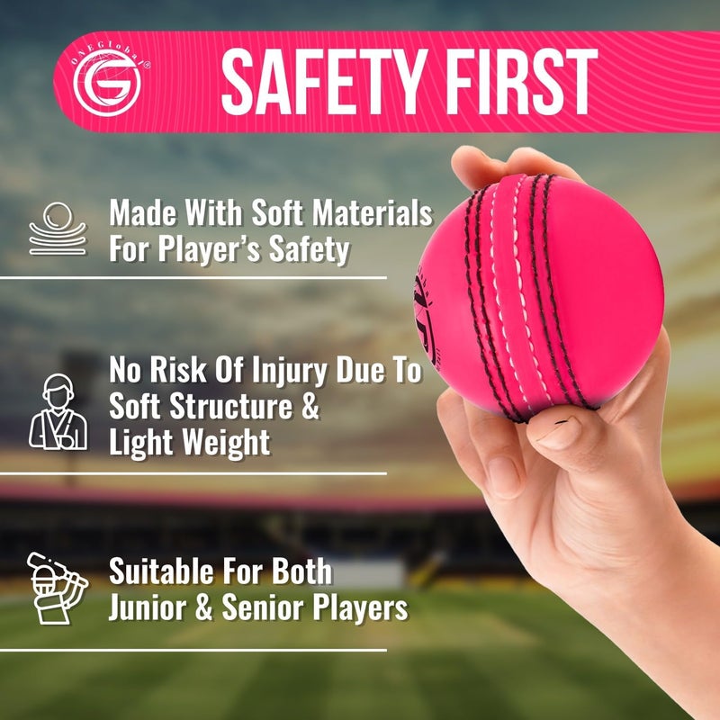 ONEGlobal Soft Rubber Cricket Ball for Practice | Outdoor & Indoor Practice Cricket Ball with Core & Stitched Seam | Realistic Feel, True Bounce & Swing for Practice, Honing Skills & Family Fun - Image 4